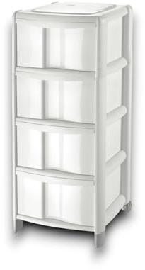 Tontarelli Cassettiera in Bambù a 4 Cassetti Alti, Bianca - Organizer Elegante e Funzionale per Casa e Ufficio, 39,5x38.5x86 cm