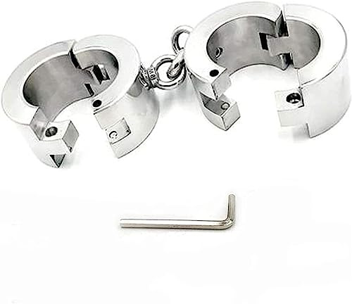 ZTHBYSB Verdicken Folter Bondage Handschellen/Handcuffs, 6Cm Hohe Sehr Schwer Edelstahl Hand Manschette Handgelenk Restraint, Slave Fetisch Sex Werkzeuge für Paare,Silber,Male Ø 6cm