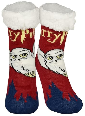 United Labels Harry Potter Women's Red Blue Fluffy Stopper Socks Hedwig Winter Socks Warm Socks Hut Socks, red/blue, 39-42
