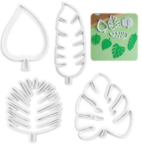 Tropical Leaf Cookie Cutters Set, 4 Pcs Leaf Cutters for Cake Decorating Biscuit Molds Troptical Leaf for DIY Decorative Baking Tool Plastic Mold for DIY Biscuit Cake Pastry Tools