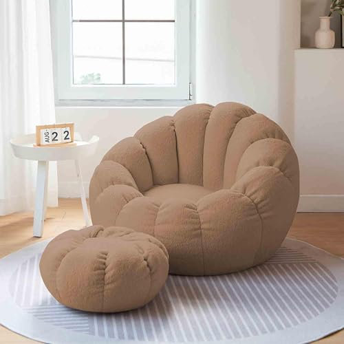 4,Lazy Sofa Cover+Pedals, Sitzsackbezug fürs Wohnzimmer, Sitzsackbezug, Langlebig, Bequem, Sessel, Fell, Sitzsack, Sofas, Kunstfell-Sofa