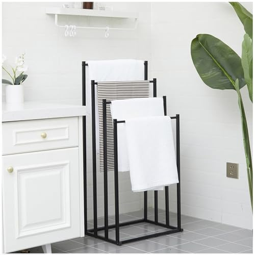 Generic Porte-serviettes sur pied à 4 niveaux - Noir - Fer - Revêtement en poudre - Autonome - Salle de bain, hôtel, piscine