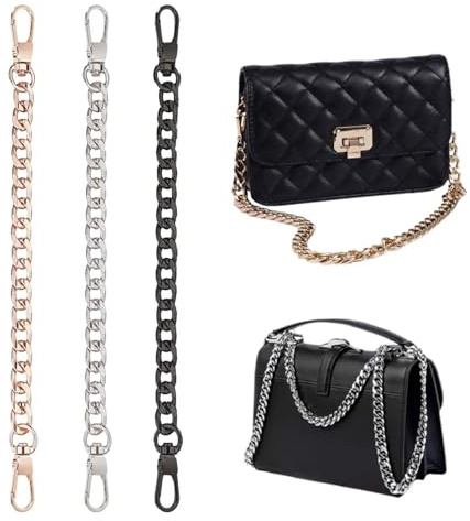 100cm 3Stk Metall Taschenkette Gold Kettenriemen Flacher Kettenriemen Kette Schulterriemen,Handtaschenkettenriemen,Metall Kette Trageriemen,Metall Kette Schulterriemen,Ersatzkette für Schultertaschen