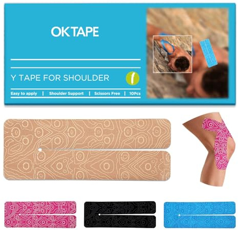 OK TAPE 10PCS Y-Shaped Schulter Kinesiotapes Vorgeschnitten, Sporttape,25cm x 9cm,Beige