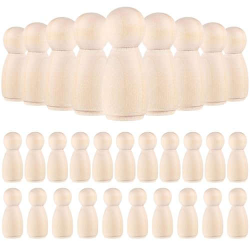 LALAFINA 30stücke Natürliche Unlackierte Holz-peg Puppen Für Diy Handwerk Und Kindermalerei Bastelmaterial Für Mädchen Kinderfreundliche Holzfiguren Zum Bemalen Und Kreativen Gestalten