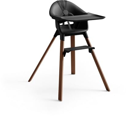 Stokke Clikk High Chair, Black/Warm Brown - All-in-One High Chair with Tray + Harness - Light, Durable & Travel Friendly - Ergonomic with Adjustable Features - Best for 6-36 Months or Up to 15 kg