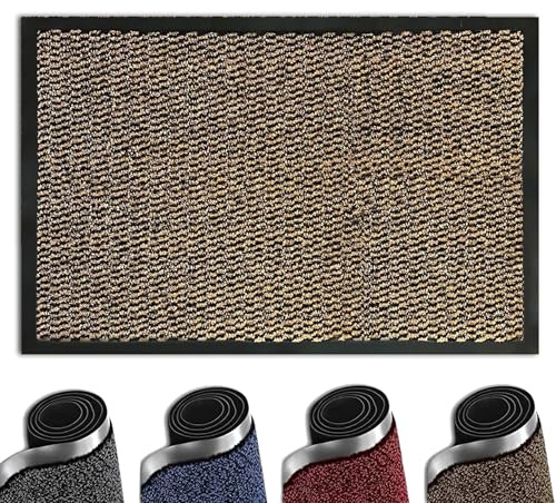 SAFRI Large/Small Barrier Mat Heavy Duty Indoor Outdoor Dirt Trapper Door Mat Non-Slip Entrance Rug Shoes Scraper Absorbent Carpet (Beige- 90x120cm)