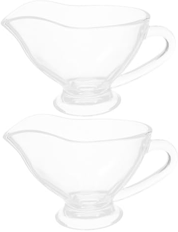 DECHOUS Glass Gravy Boat and Sauce Container Set, 215ml Glass Seasoning Jar with Handle, Kitchen Serveware for Steak Sauce and Salad Dressing, 2pcs Set for Home and Restaurant Use
