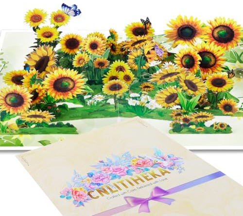 CNLITIHEKA Sonnenblumen Pop Up Karte, Papier Blume Grußkarten, 3D Pop Up Karte für den Muttertag, Geburtstag, Jubiläum, bald gesund werden, enthält Umschlag.