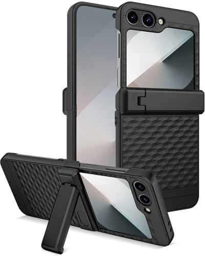 Miimall för Samsung Galaxy Z Flip 6 fodral, [gångjärnsskydd] [inbyggt skärmskydd och stativ] [Stödjer trådlös laddning], anti-fall fullt skyddande gångjärn skydd för Z Flip 6-svart