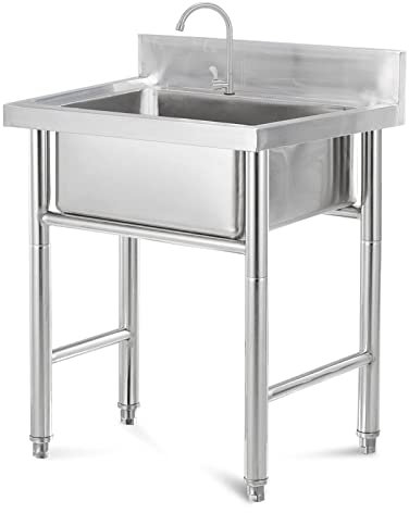 GLMGBP Fregadero de Cocina Fregaderos de Servicio de un Solo tazón Comercial de Acero Inoxidable s con grifos Independiente, Lavabo de preparación para Interiores y Exteriores, Lavadero s de servic