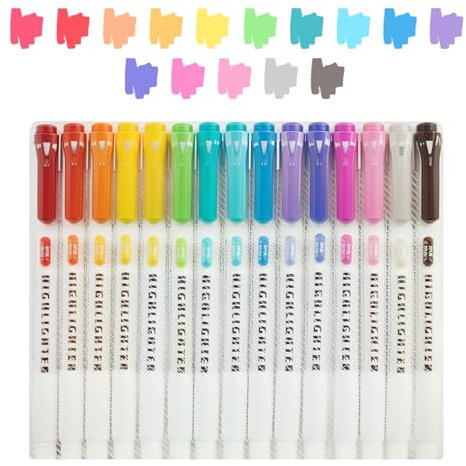 Marjoramy 15 Colori Evidenziatori Pastello, Evidenziatori a Doppia Punta,Evidenziatore a Scalpello e a Punta Fine,Pennarelli Bibbia Doppia Punta Penna Luminosa,per Ufficio, Scuola, Cancelleria