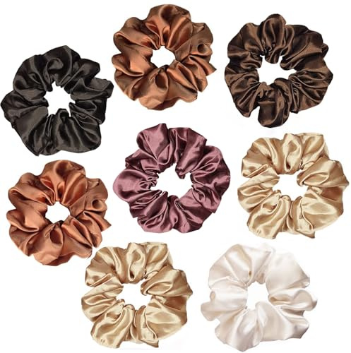 8 Pezzi Scrunchies per Capelli, Scrunchies in Seta per Donne e Ragazze, Accessori per Capelli in Chiffon, Elastici per Capelli in Morbido Raso per Ricci e Lisci (6 Farben, 9cm)