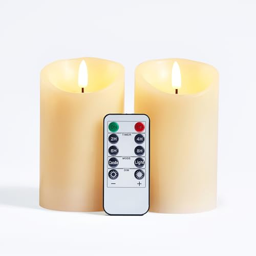FiiMoo Flammenlose Kerzen LED-Kerzen mit Fernbedienung & 24h-Timer | 2er Set | Batteriebetrieben | Realistische Flammensimulation | Flackerlicht für Halloween, Hochzeit |15 cm - Warmweiß