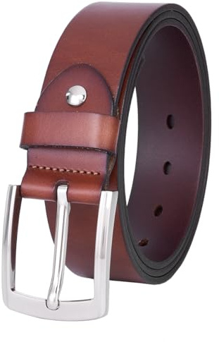 VRLEGEND Ceinture Homme Cuir Ceinturon 38mm Pleine Fleur 100% Cuir Véritable pour Jeans Décontracté Travail Vêtements (Marron-C, Taille 40W-43W=Totale 125cm)