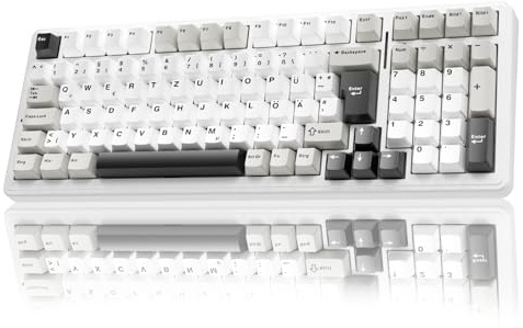 AULA F99 Kabellose Gaming Tastatur Mechanisch,QWERTZ DE-Layout,BT5.0/2.4G/USB-C,Gasket Struktur,Hot Swap,Software,RGB,PBT Tastenkappen,8000mAh,Creamy Sound,95% Prozent Mechanische Tastatur (Weiß Grau)
