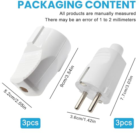 3x Schuko Stecker Kupplung: Sporgo Stecker 230V IP44 Aussenbereich Schutzkontaktstecker mit Knickschutz, 2-Poliger 16A & 3,7kW Gummi Kupplung für Außenbereich, Schukostecker Kupplung 230V (Weiß)