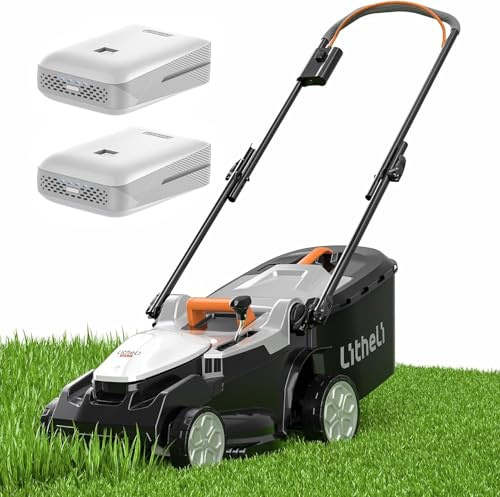 Litheli Akku Rasenmäher 37cm, 2 x 20V 4,0 Ah Akkus, 40L Fangkorb, 25-75 mm Schnitthöhe, Rasenmäher Elektro bis 300 m²
