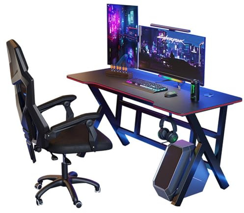RiouPsithuric Scrivania da Gioco ergonomica Moderna - Tavolo per Computer in Fibra di Carbonio per Ufficio Domestico, Elegante scrivania con Gancio per Cuffie, 100x60x74 cm, Perfetta per giocato