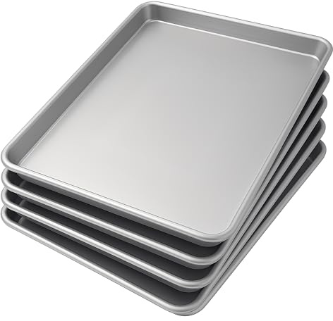 MBH - Pack de 5 Bandejas Lisas de Aluminio 60x40x2,5 cm para Panadería y Pastelería Profesional. Pack de Bandejas de Cocción con Cantos Redondeados para Horno Industrial