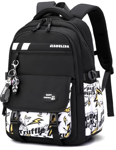 Tanou Schulrucksack Jungen Teenager, Graffiti Druck Schultasche 10-18 Jahre | Groß Rucksack Schule Gymnasium Oberstufe für Jungs, Wasserabweisend Lässiger Schulranzen, Schwarz