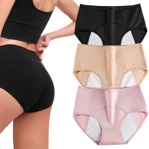 YOFDAL Lot de 3 Culotte incontinence femme lavable, sous-vêtements menstruels, culottes absorbantes pour incontinence légère à modérée