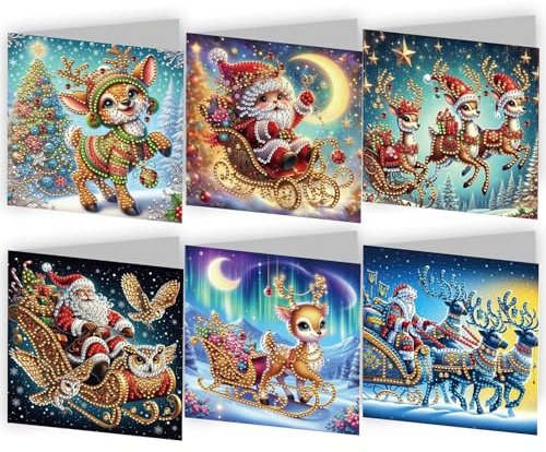 Kertaym Diamond Painting Weihnachtskarten Set, 6 DIY Weihnachtskarten Mit Umschlägen & Zubehör, Weihnachtskarten Basteln, Ideal Für Weihnachten, Geburtstage & Festliche Grüße (F)