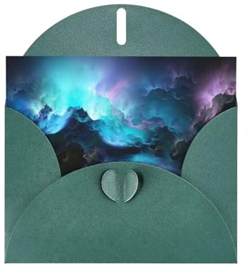 3D Graphics Universum Weltraumdruck Grußkarten-Set mit blanko Innenseite - Elegante dunkelgrüne Perlpapier-Notizkarten & passende Umschläge