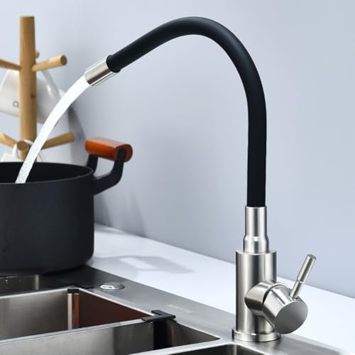 Gettimore Rubinetto da cucina con tubo flessibile girevole a 360° beccuccio aeratore per risparmio idrico per cucina nero
