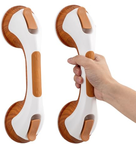 TAILI Maniglia Doccia Anziani, 110kg 31cm, Senza Foratura, Venatura 2 Pezzi | con Ventosa, Rimovibile, Antiscivolo, 5s Install, per Donne Incinte, Vasca/WC, Piastrelle/vetro/marmo, Ausili per Disabili