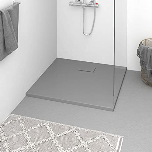 Runheo Piatto doccia SMC grigio, 90 x 80 cm, con superficie in ardesia antiscivolo, soglia bassa, piatto doccia resistente agli urti, facile da pulire, per una doccia senza barriere