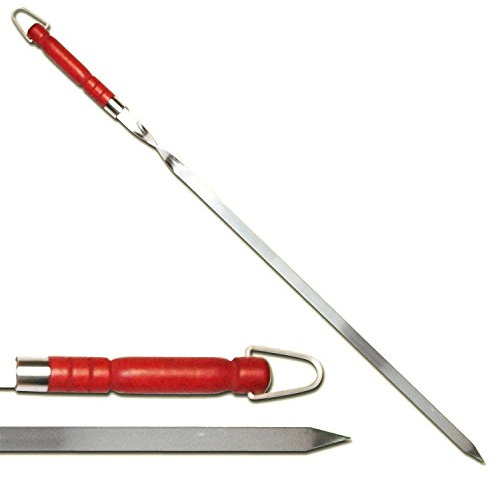 4 spiedini extra lunghi in acciaio inox, lunghezza 77 cm, larghezza 1,5 cm, spessore 3 mm, con manico in legno
