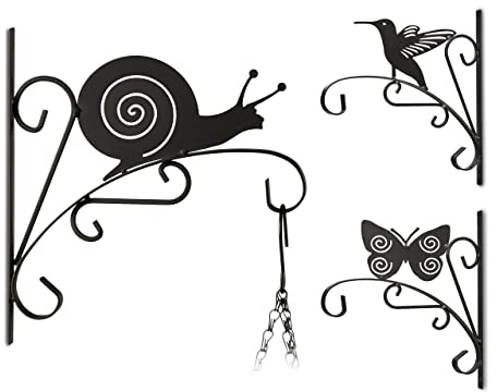 Relaxdays Blumenhaken mit Tier-Motiv, Blumenampelhalter für Wand, Metall Garten-Deko, HBT: 30 x 27,5 x 2cm, schwarz