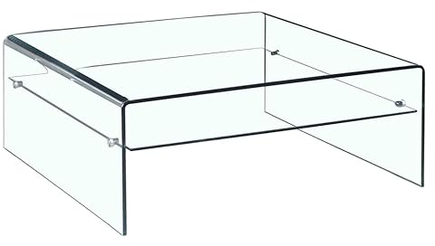 Meubletmoi Table Basse Verre trempé - Design carré avec étagère vitrée - Style Salon Moderne épuré - Ice