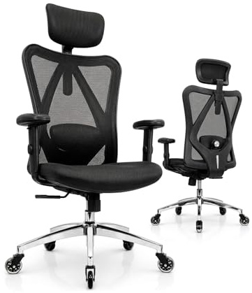 Duramont Ergonomic Office Chair with Rollerblade Wheels - High Back Breathable Mesh Desk Chair, 4D Lumbar Support, Memory Foam Seat, Adjustable Headrest and Armrests, Reclines, Black
