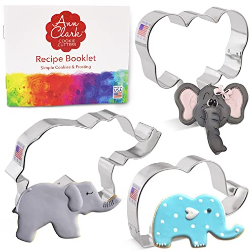 Ausstechformen von Ann Clark USA - 3-Teiliges Elefanten Keksausstecher Set - Elefantengesicht, Niedlicher Elefant, und Elefant