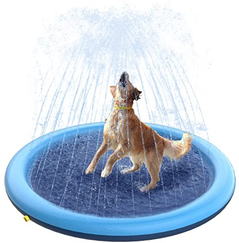 Peteast Splash Pad for Dogs & Kids - Anti-Slip Dog Pool for Large Dogs, 0.58 mm Thickened Durable Outdoor Water Play Mat, Summer Sprinkler Toy for Backyard (51inch)