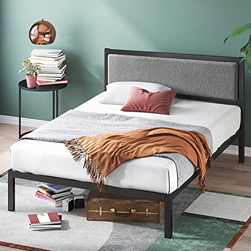 Zinus Korey Cama 150x200 cm - Altura 36 cm con almacenamiento debajo de la cama - Marco de la cama de plataforma de metal con cabecero tapizado - Negro y gris