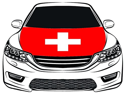 Autohaubenabdeckung mit Schweiz-Flagge, 100 % Polyester, elastischer Stoff kann gewaschen werden, für Motorhaube, Banner.