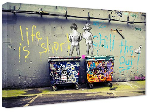 Life is short bilder auf Leinwand, fertig zum Aufhängen, Banksy like Leinwanddruck- Kunstdruck moderne Wandbilder, wanddekoration (div.Formaten) (60x80 cm)