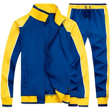 FTCayanz Trainingsanzug Herren Sportanzug Jogginganzug Männer Langarm Anzug Fitness Sporthose Freizeitanzug Blau XXL