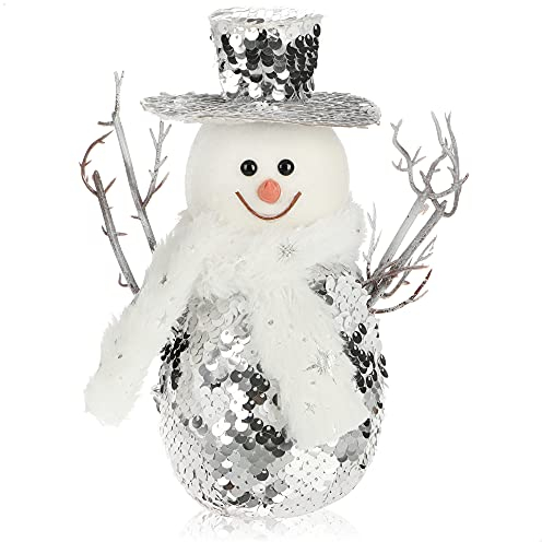 com-four® Figurine de Bonhomme de Neige Taille M, décoration de Noël avec Paillettes réversibles, idéale comme décoration de Table pour l'Avent, Belle Figurine de décoration (Argent-Blanc - M)