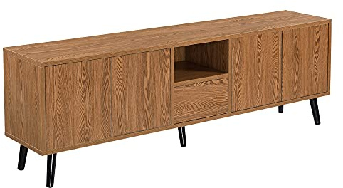 Tv-bänk Tv-skåp Tv-möbel Tryck-och-öppna-funktionen Trä Melaminbelagd Spånskiva Mörk Träfärg 140x30x45,5cm