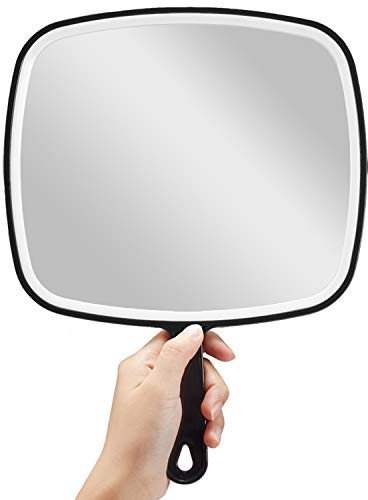 OMIRO Handspiegel, schwarzer Handspiegel mit Griff, quadratisch, XL