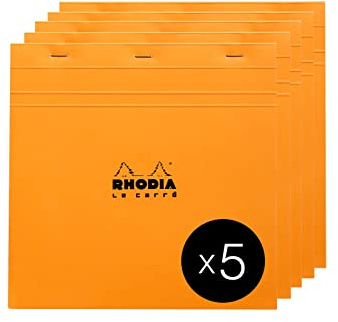 Rhodia 210200C 5 Notizblöcke 21x21cm 80 Blatt kariert Orange