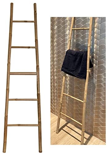 MSV, Porte Serviettes Echelle 5 Niveaux Bambou, 45x20x172cm, Design Moderne, Installation Facile, Résistant à l'humidité, Support Douche Salle de Bain Maison Intérieur