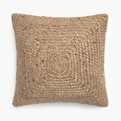 KLAVATE Quadratische natürliche Jute (45,7 x 45,7 cm) handgewebte Kissenbezüge für Couch, Sofa, Boho, Heimdekoration, Bohemian-Kissenbezug (Natur)