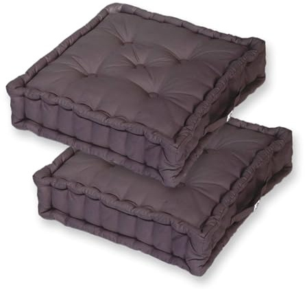 Déco Arts Coussins de Sol - Lot de 2 Coussins Carrés pour Salon ou Jardin - Coussin Capitonné avec Traitement Déperlant et Poignée de Transport - Certifié Oeko-TEX - 60x60 x 15 cm, Gris Carbone