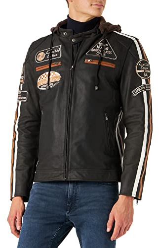 URBAN 5884 Motorradjacke Herren Leder, Herrenjacke aus Lammleder, verstaubare Protektoren für Rücken, Schultern und Ellenbogen