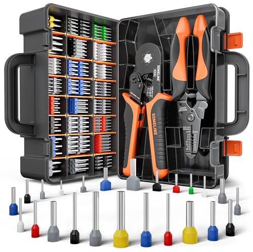 SOMELINE Set di Puntalini, 24 Tipi [0,25-10mm²] Capicorda Elettrici a Crimpare con Spelafili, Crimpatrice Puntalini Esagonale, Pinza Crimpatrice Capicorda, Pinza Capicorda, Kit Attrezzi Elettricista